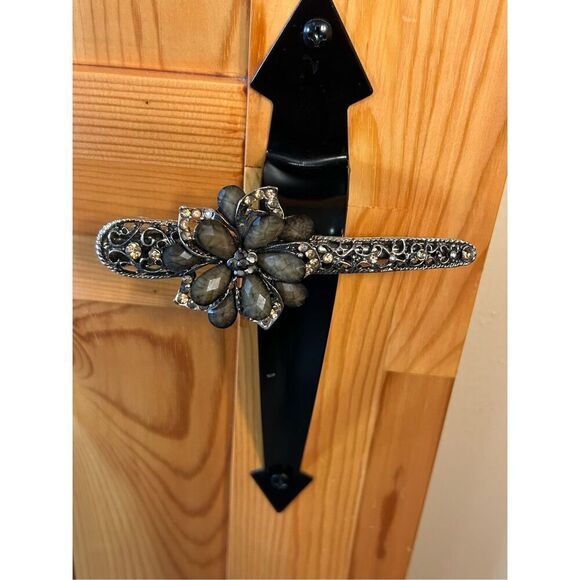 Large Vintage Rhinestone Studded Floral Alligator Hair Clip (8217) read - Picture 1 of 6